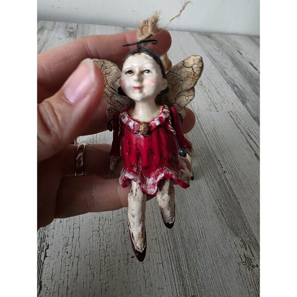 Jointed Angel cherub ornament vintage rustic crackle set are - Picture 6 of 10